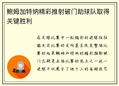 鲍姆加特纳精彩推射破门助球队取得关键胜利
